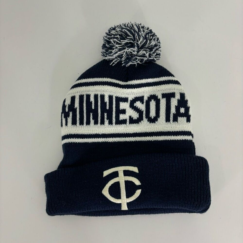 MLB Minnesota Twins Baseball‎ Blue and White Cuffed Pom Pom Winter Hat